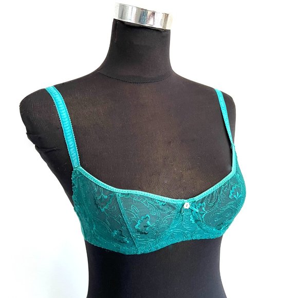 Sale! Vintage Balcony Bra Authentic 80's Green Lace bra by LE MYSTÈRE - Picture 6 of 14